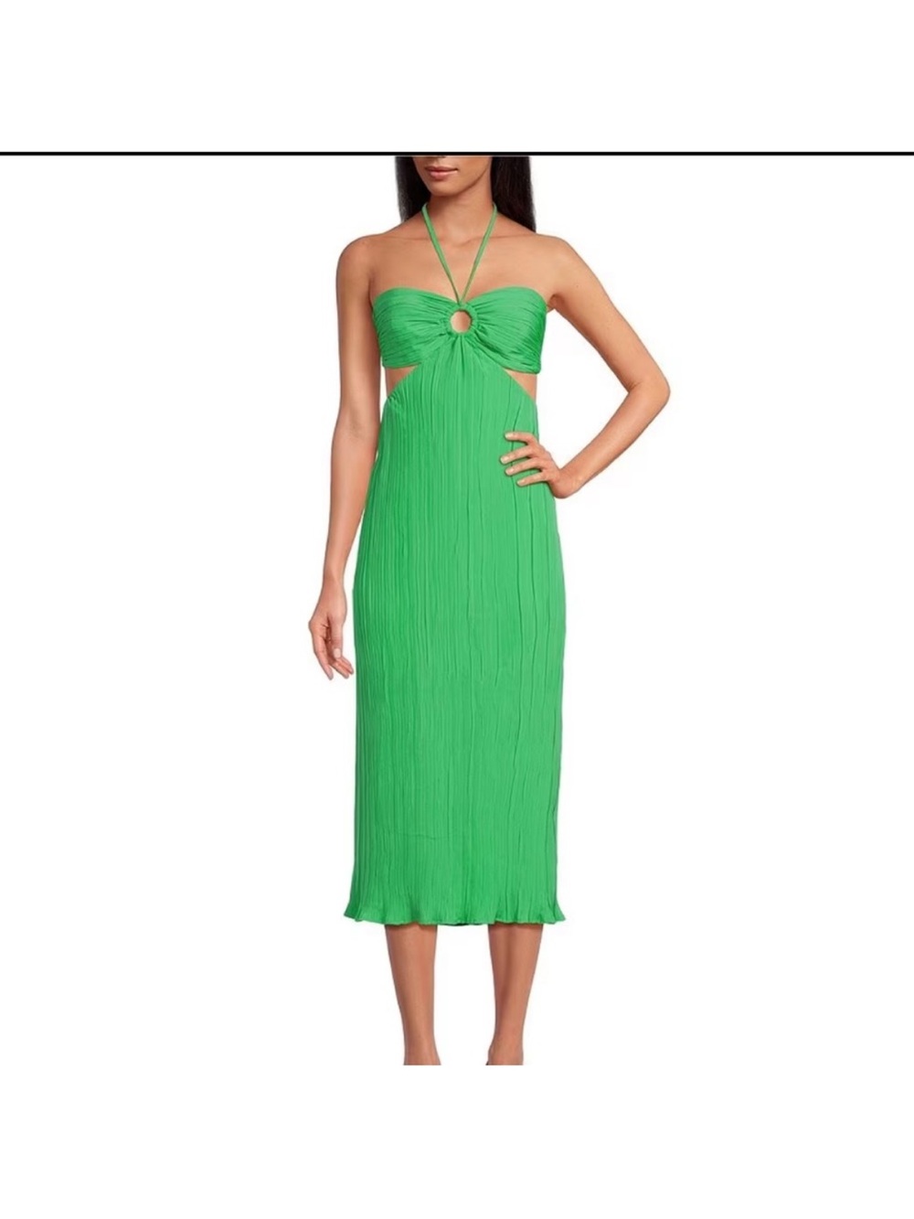 Gianni Bini Sophie Plisse Halter Midi Dress in Green